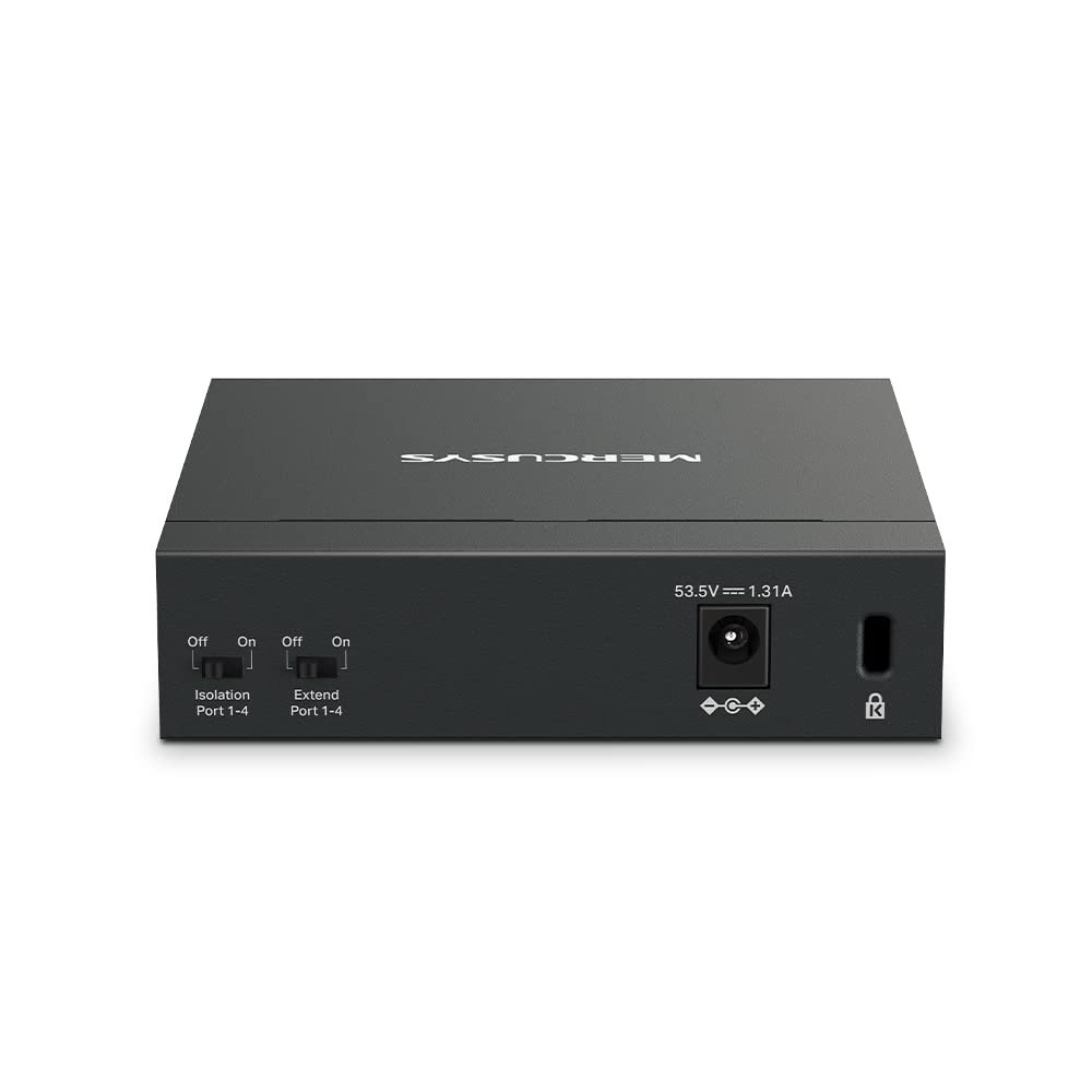 Switch Mercusys MS105GP | 5-Port Gigabit Desktop Switch with 4-Port PoE+, Long-Range Upto 250m, Auto MDI/MDX Supported, Plug & Play, Black