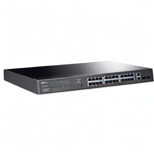 Switch TP-Link 28-Port Gigabit Easy Smart Switch with 24-Port PoE+ TL‑SG1428PE | 250W PoE Power Budget, Rackmount, Limited Lifetime Protection, Works With Omada EAPs, Grey