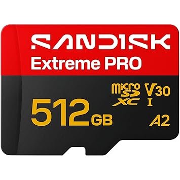 Card MicroSD SanDisk 512GB Extreme PRO microSDXC UHS-I Card with Adapter SDSQXCJ-512G-GS6MA | 250MB/s Read, 170MB/s Write Speed, A2, U3, V30, High Speed For Android & Gaming