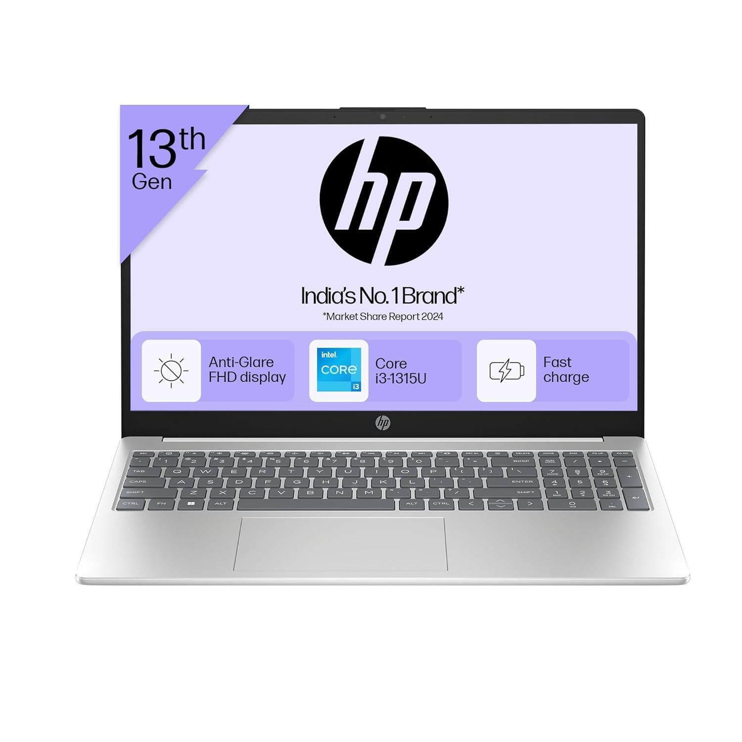 Laptop HP 15-FD0568TU | 13th Gen Intel Core i3-1315U Processor, 8GB DDR4 RAM, 512GB SSD, Win 11+M365 Basic(1yr)+Office 2024, 15.6" (39.6cm) FHD AntiGlare, Micro Edge Display, UHD Graphics, FHD Camera, With Bag, Silver, 1.59kg