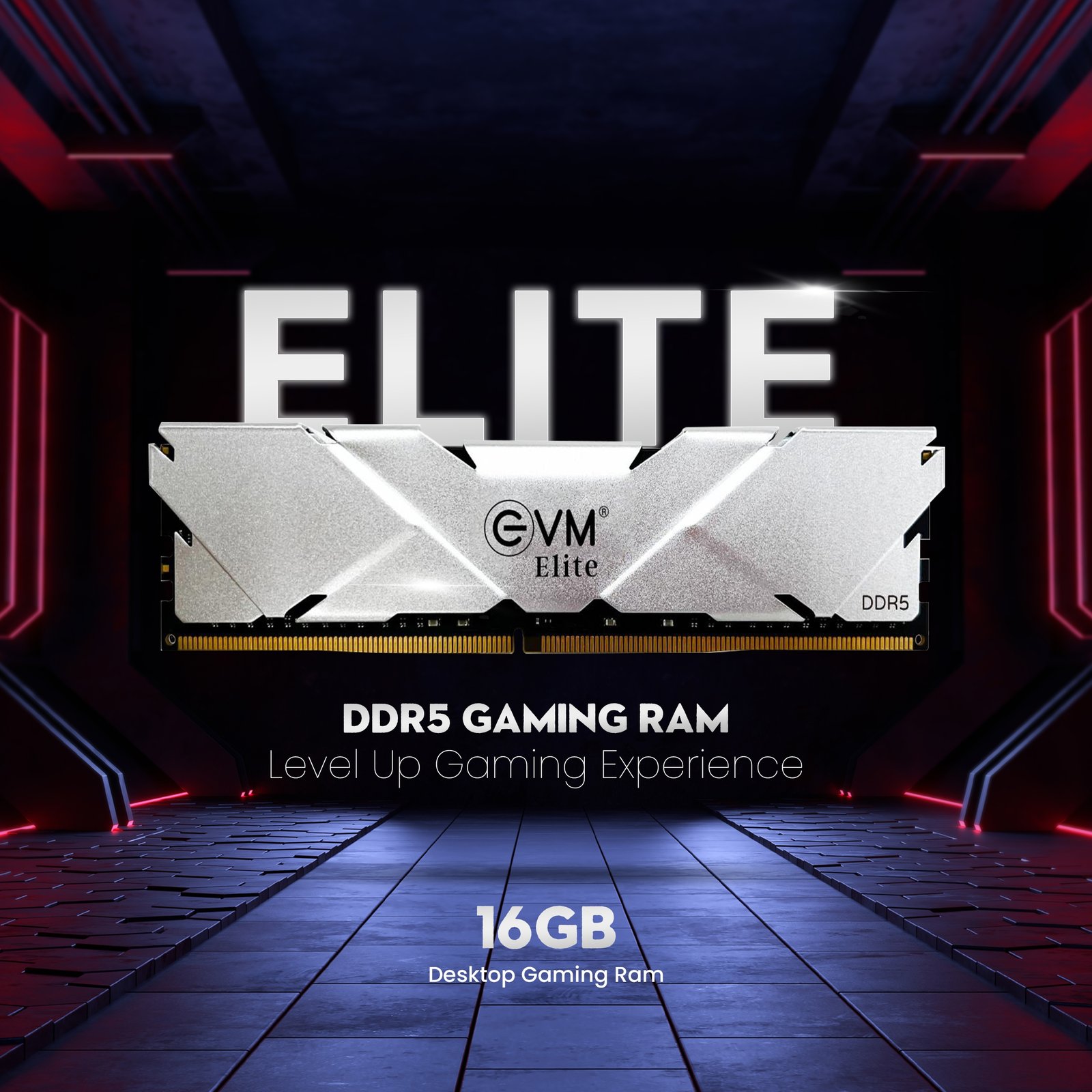Ram EVM ELITE Gaming 16GB DDR5 5600MHZ Desktop EVME16G56DT | Intel XMP/ AMD Expo Compatible | Aluminum Heat Sink | CL18 | 1.35V Low Voltage | 288-Pin Long-DIMM | 10-Year Warranty