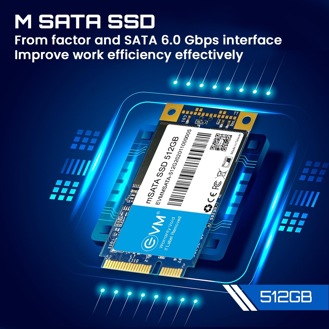 Harddisk EVM mSATA 512GB SSD EVMMS/512GB | 3D TLC NAND FLASH SATA 6.0Gbps Interface, 520MB/s Read & 500MB/s Write Speed, Fast Performance Ultra Low Power Consumption, Black