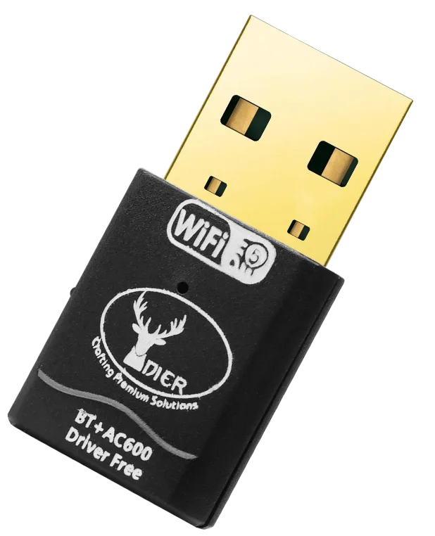 Adapter Dier Oslo AC600 USB Wi-Fi+Bluetooth Dongle | 2.4GHz & 5GHz Dual Band Support, 150Mbps Transmission Speed, Plug & Play, Black