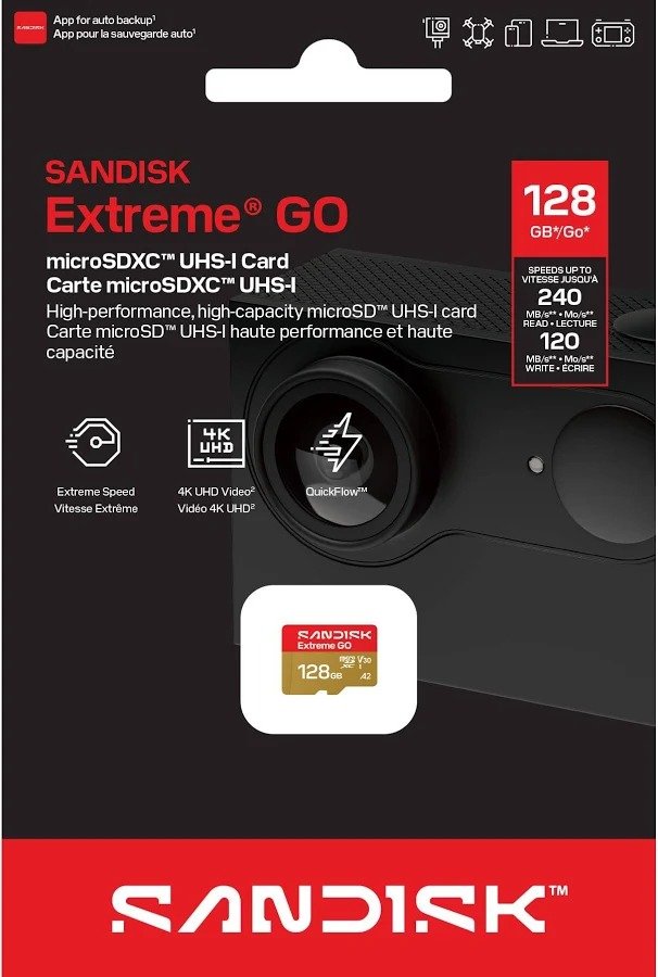 Card MicroSD SanDisk 128GB SDSQXGN-128G-GN6MN | Extreme PRO microSDXC UHS-I Card, U3, V30, A2, Upto 240MB/s Read & 120MB/s Write, High-Speed for Android, Action Camera & Gaming
