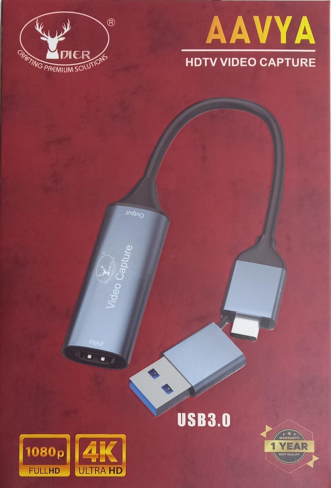 Video Capture Device Dier Aavya HDMI to USB 3.0 | 4K 30Hz Type C,1080P 60Hz Screen Record Device For Streaming, Gaming, Video Conference, Teaching, Live Broadcasting, Compact & Portable, Grey