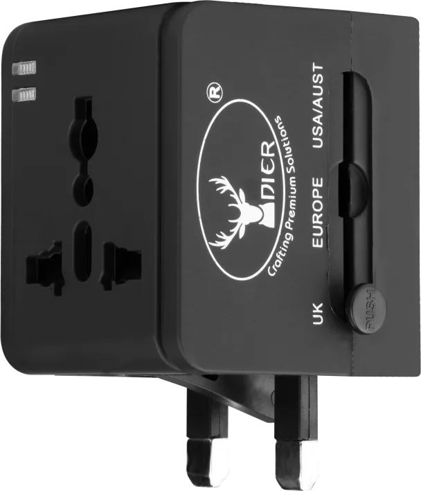 Adapter Dier Betty | Dual USB & Type-C Ports, International & Universal Travel Adaptor, Plug-In Devices Worldwide, Black