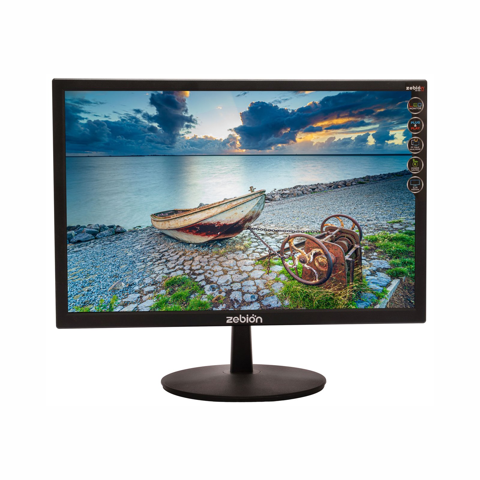 Monitor Zebion Premium wide 18.5 HD4 (48.26 Cm) Wide | Hdmi, Vga Input, 5ms Fast Response Time, Glossy Panel, Slim Design & Durable Body, Wall Mountable, Black