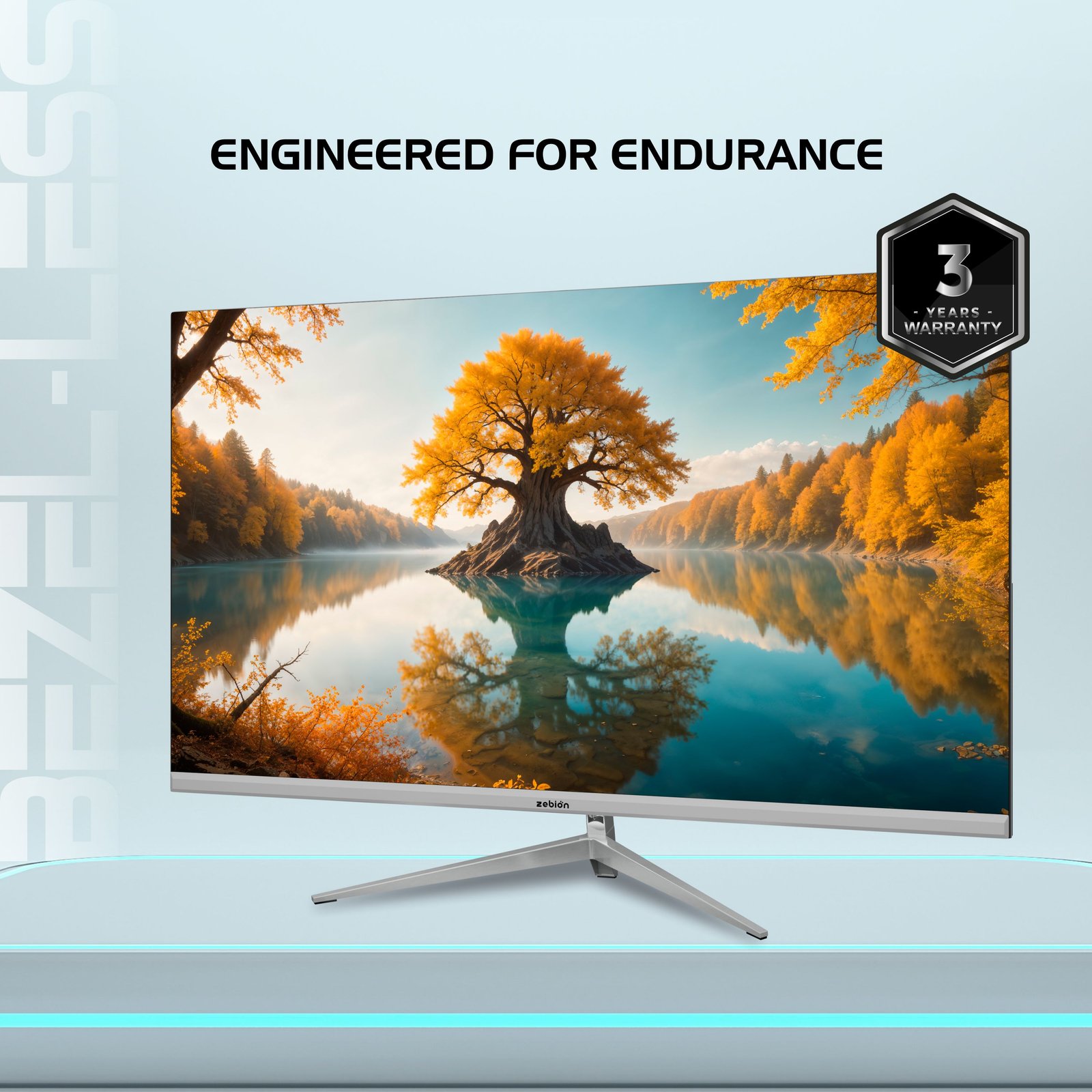 Monitor Zebion 24" HD10 Led Frameless (Crista Series) | IPS Panel, 1920x1080 Pixel with Max Resolution, HDMI, VGA, Wall Mountable, Fast Response Time, 75Hz, White