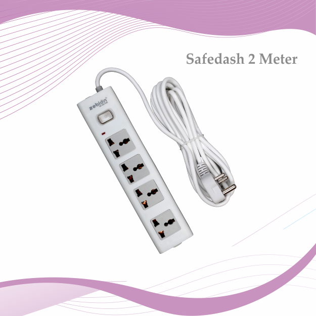 Spike Guard Zebion Pure Power Safedash 2Mtr | 4 Universal Sockets, Single Switch, LED Indicator, 15000 Amps, Built-In Fuse, Compatible With All Devices / Gadgets, White