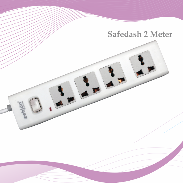 Spike Guard Zebion Pure Power Safedash 2Mtr | 4 Universal Sockets, Single Switch, LED Indicator, 15000 Amps, Built-In Fuse, Compatible With All Devices / Gadgets, White