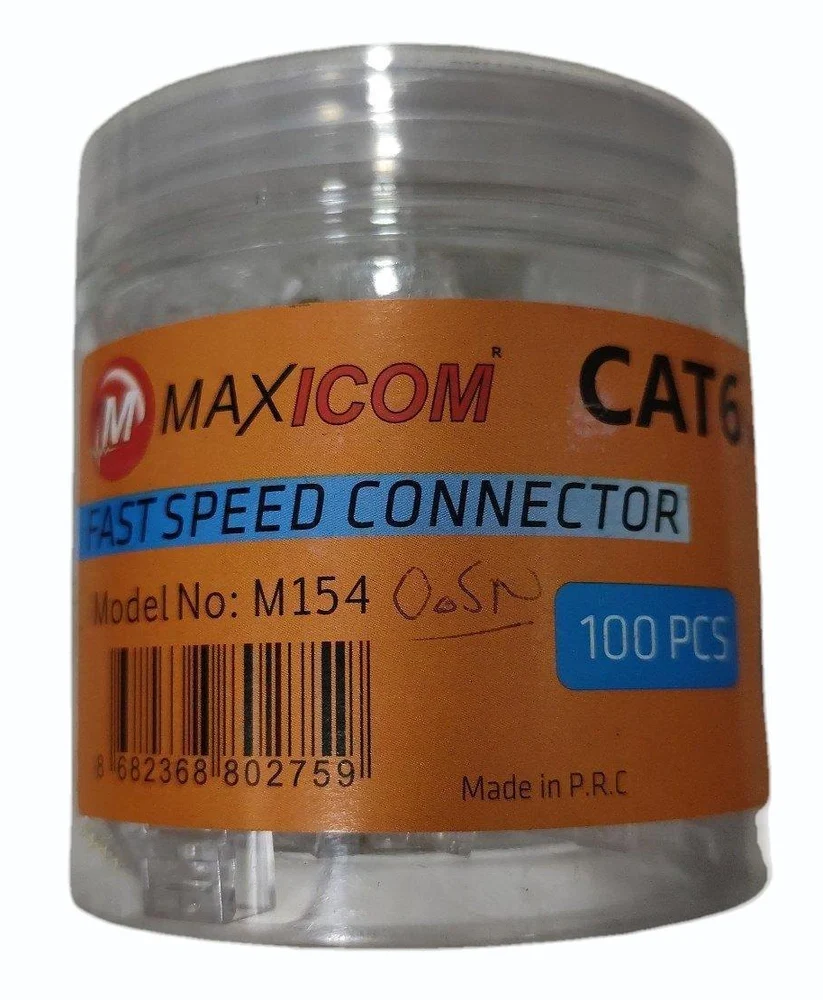 Connector RJ45 Maxicom M154 | CAT6 Fast Speed Pass Through Connector, Gold Plated Pass Through Copper Pin RJ45 Connectors 8 pin 8P8C UTP FTP Modular CAT5E CAT6 Connector Network Plug unshielded rj45 Crystal Plug (Pack of 100 Connectors)