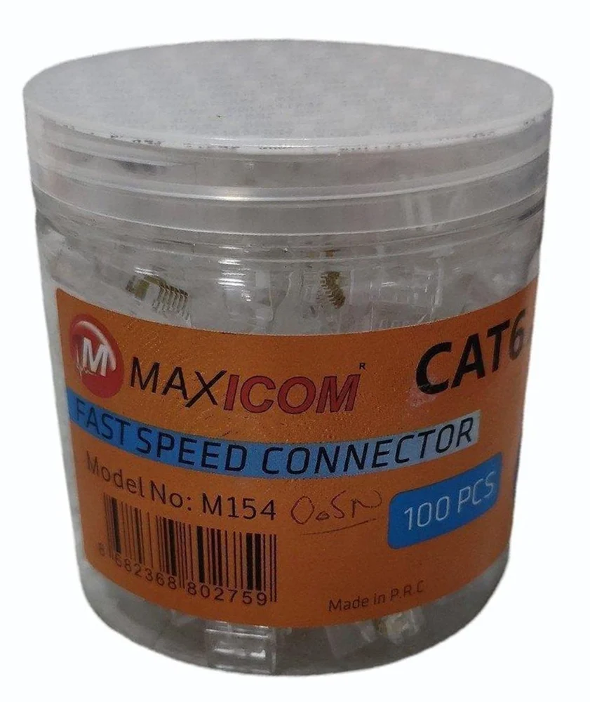 Connector RJ45 Maxicom M154 | CAT6 Fast Speed Pass Through Connector, Gold Plated Pass Through Copper Pin RJ45 Connectors 8 pin 8P8C UTP FTP Modular CAT5E CAT6 Connector Network Plug unshielded rj45 Crystal Plug (Pack of 100 Connectors)