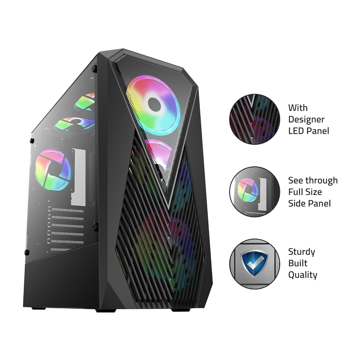 Cabinet Artis Gaming G8023 Without SMPS With Fan | Support Full ATX, Micro ATX Motherboard, 3 x 120mm RGB Fan With Sturdy Built Quality, Black