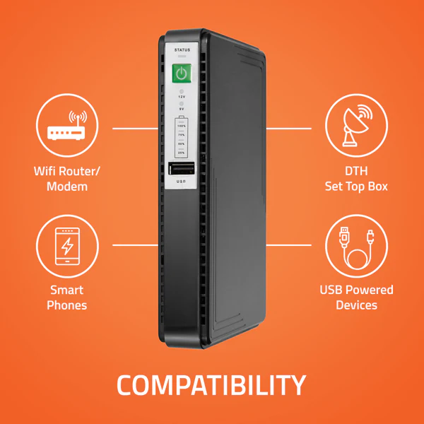 UPS Artis Mini for WiFi Router, Modem, Set top Box Devices AR-MINIDC-3 | 8800mAh Battery, Supports 9V, 12V-1A, 1.5A, 2A Routers, USB Port Phone Charging, Battery Level Indicator, BIS Certified | Backup time upto 8 hours