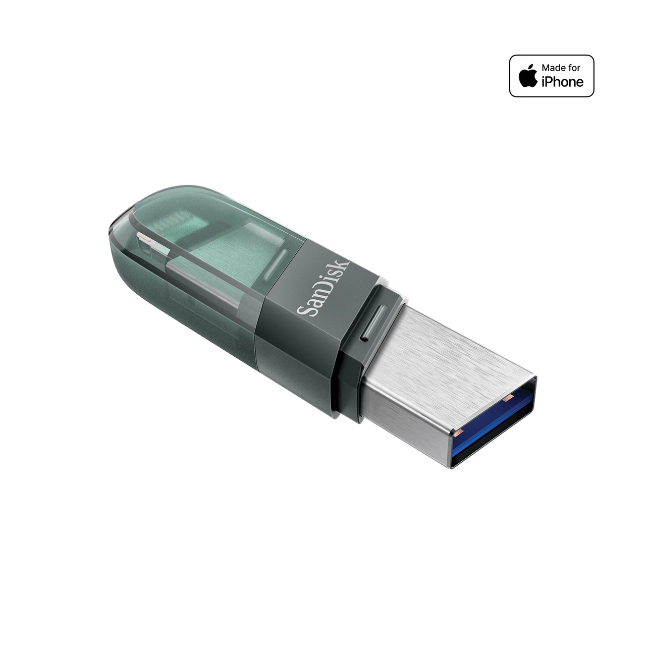 Pendrive SanDisk iXpand 128GB SDIX90N-128G-GN6NE | USB 3.1 Gen 1 Flash Drive Flip For iOS & Windows, Metallic, Lightning Connector, Sea Green