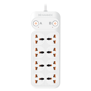 Spike Guard Hammok Halo 8 + 2 Multi Plug Adapter 2Mtr | 220-250V 50Hz, 8 Sockets with Dual Switch & 2M Power Cord, White