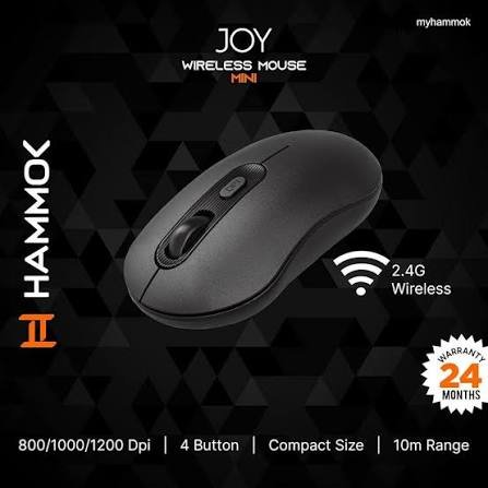 Mouse Hammok Joy 2.4G Slim Portable Wireless Mini Mouse | Latest Optical Sensor & Compact Size, 10M Range, Plug & Play, Black
