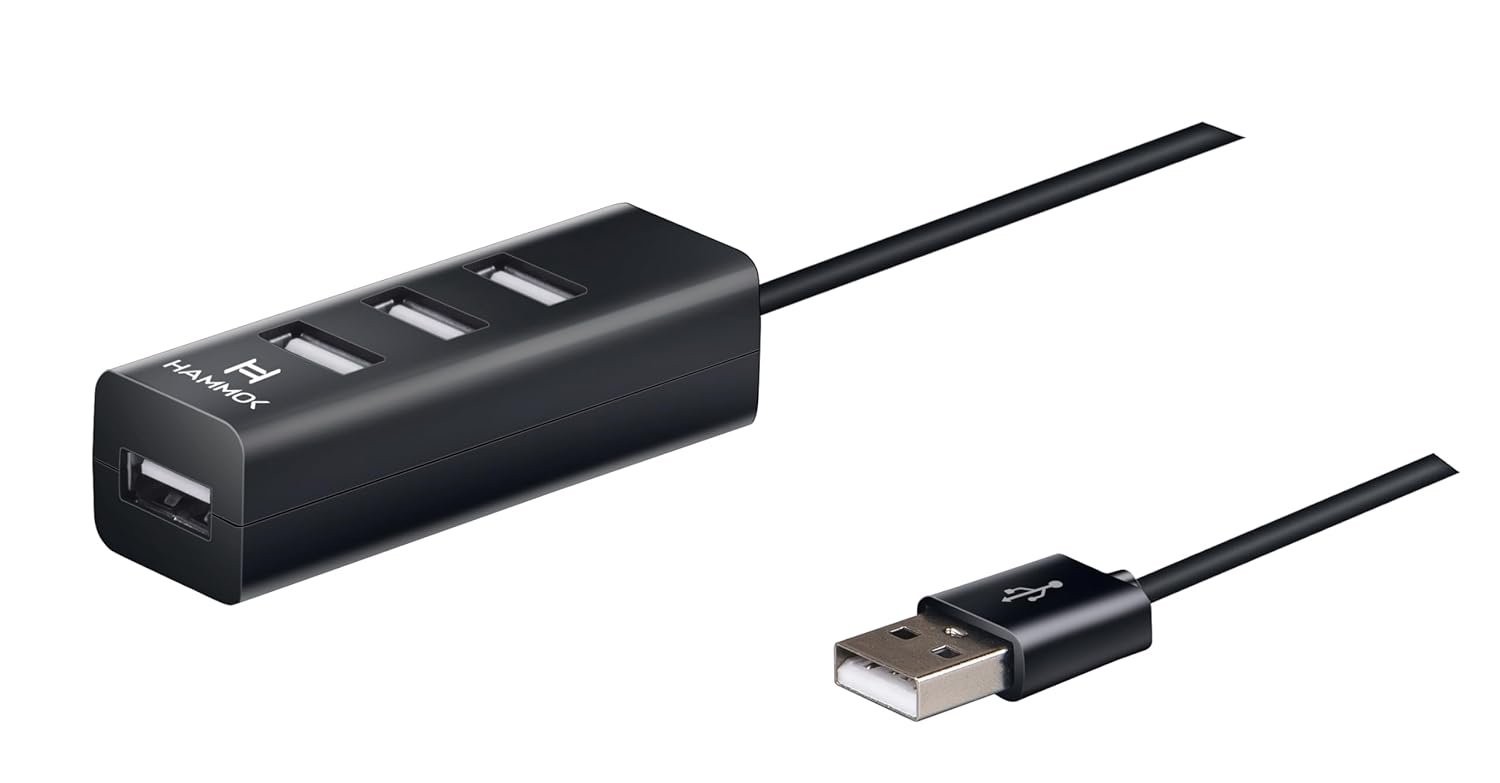 Hub Hammok Axis USB 2.0 4 Port Hub | Transfer Speed Upto 480Mbps, Supports Windows & MacOs, Plug & Play, Black