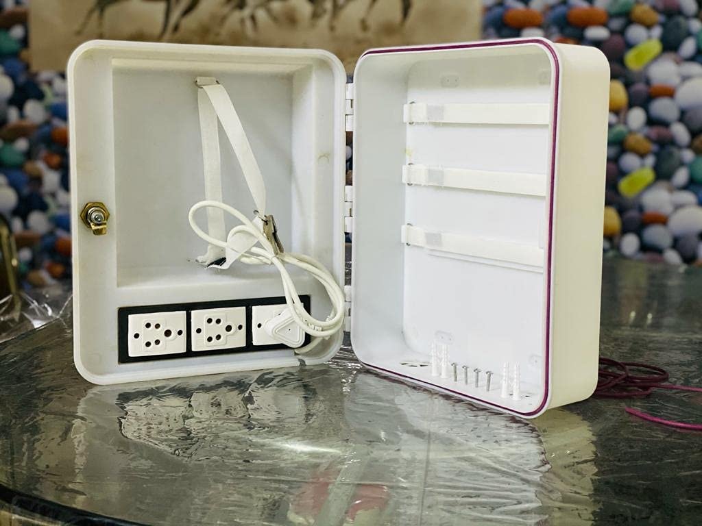 Rack Junction Box CCTV / POE / DVR Rack 2U, 1st Quality Fibre Plastic PVC Box 13x11x5 inch for 4 ch 8 ch DVR NVR, PoE Switches (Indoor/Outdoor), Metal Lock, Inbuilt 3 Indian socket Spike, White