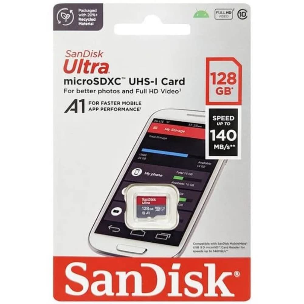 Card Micro SD Sandisk 128gb Ultra microSDXC UHS-I Card A1 | Class 10 | 140MB/s | SDSQUAB-128G-GN6MN