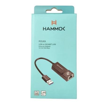 Converter Hammok Polka USB To Giga Lan 3.0 | Speed Upto 10/100/1000mbps, Support Windows 7/8/10/11, Mac OS, Plug & Play, Black