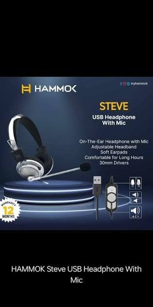 Headphone Hammok Steve USB Wired Headphone With Mic | Gaming Headset For PC - 7.1 Surround Sound With Noise Cancelling Microphone For Laptop, For PS4, PS5 Console, Laptop, Call Centre, Black