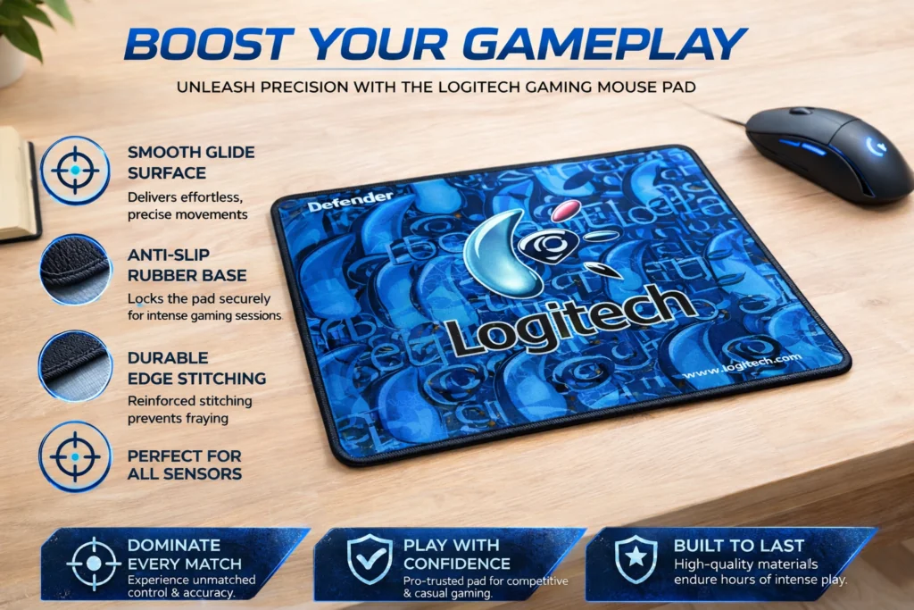 Mouse Pad Logitech Style GP-10077 | Rubber Non Woven Fabric Pad, Black