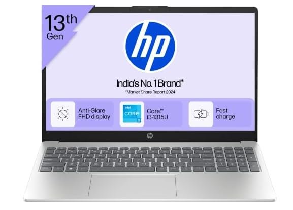 Laptop HP 15-FD0668TU | 13th Gen Intel Core I3-1315U Processor, 16GB DDR4 RAM, 512GB NVMe SSD, Win11 Home + MS Office 2024, 15.6" FHD IPS Anti-Glare Micro Edge Display, Intel UHD Graphics, With Bag, Silver, 1.59kg