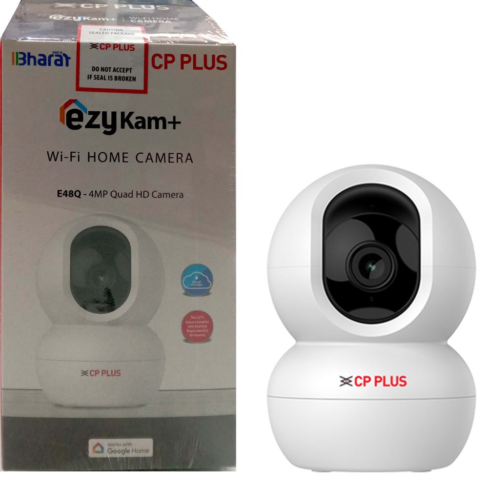 Security Camera CP Plus EzyKam CP-E48Q | 4MP Wi-Fi PT Camera, 4mm Lens, IR Distance of 15 Mtr, Motion Detection, Two Way Audio, Support Micro SD Card Upto 256GB, Works With Google Home, White