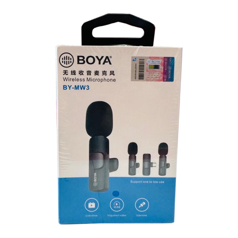 Wireless Microphone Boya BY-MW3 | 2.4GHz Anti-Spray Sponge, Type-C Receiver, Built-in Rechargeable Battery, Compatible With IPhone/ iPad, Black