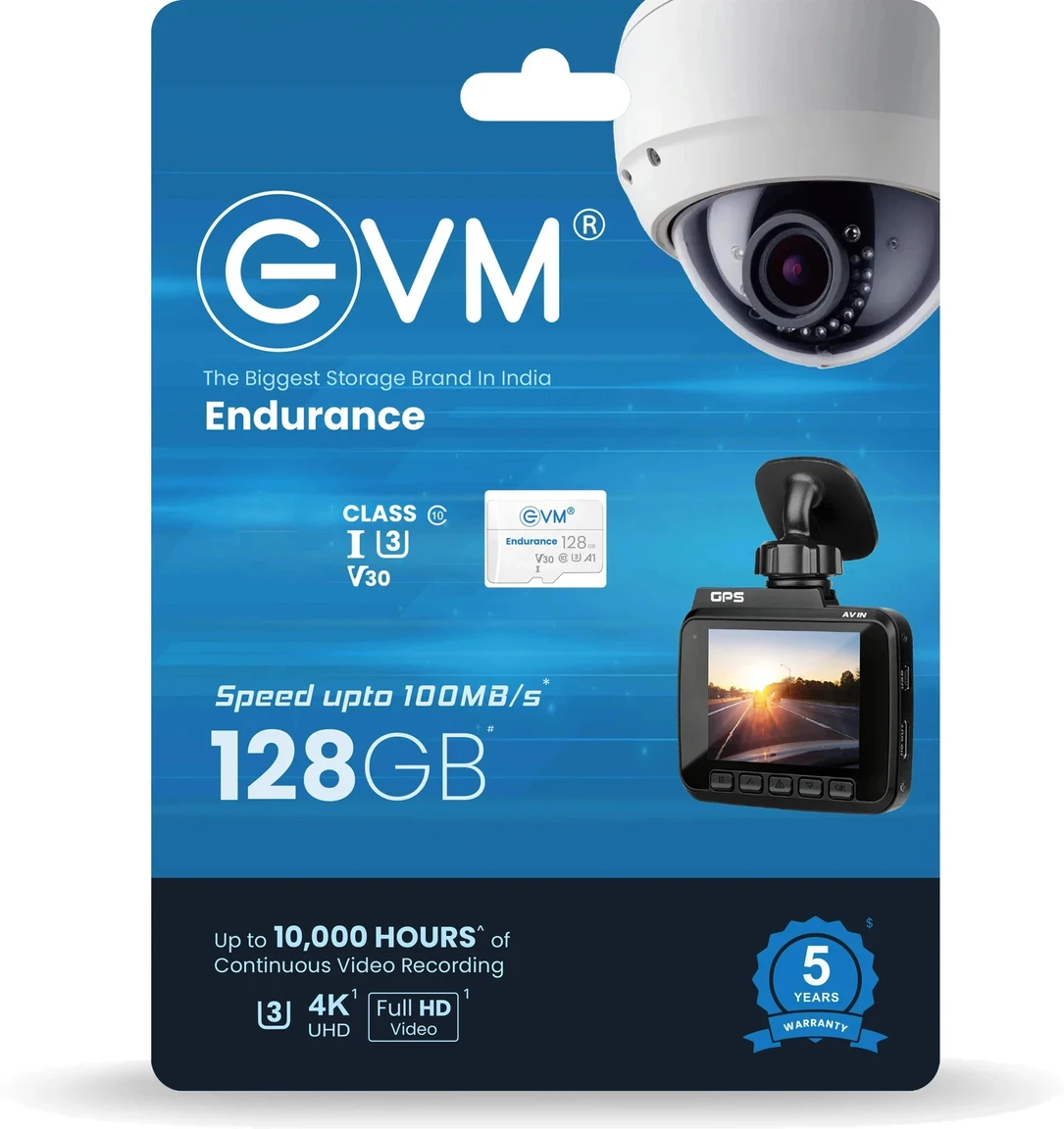 Card MicroSD EVM Endurance 128GB ENTF/128GU3 | 4K UHD Class 10 V30, Speed Upto 100MB/s, Compatible with Camera, Mobile, White
