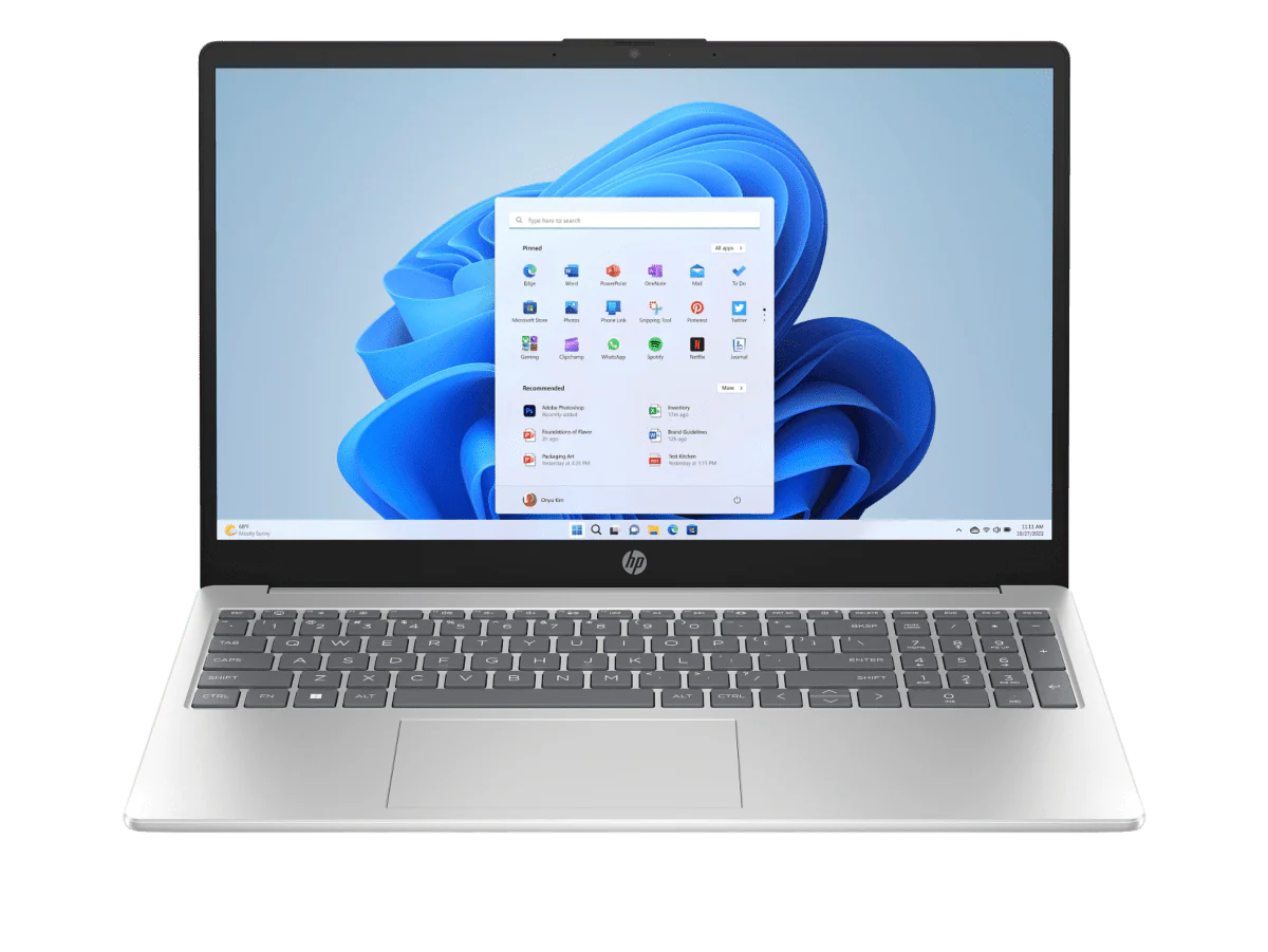 Laptop HP 15-FD0883TU | Intel 14th Gen - Core 3 100U Processor, 8GB DDR5 RAM, 512GB PCIe NVMe SSD, Win 11 Home & MSO 2024, 15.6″ FHD (1920 x 1080),  Intel® UHD Graphics, Natural Silver, Bag, 1.59 kg