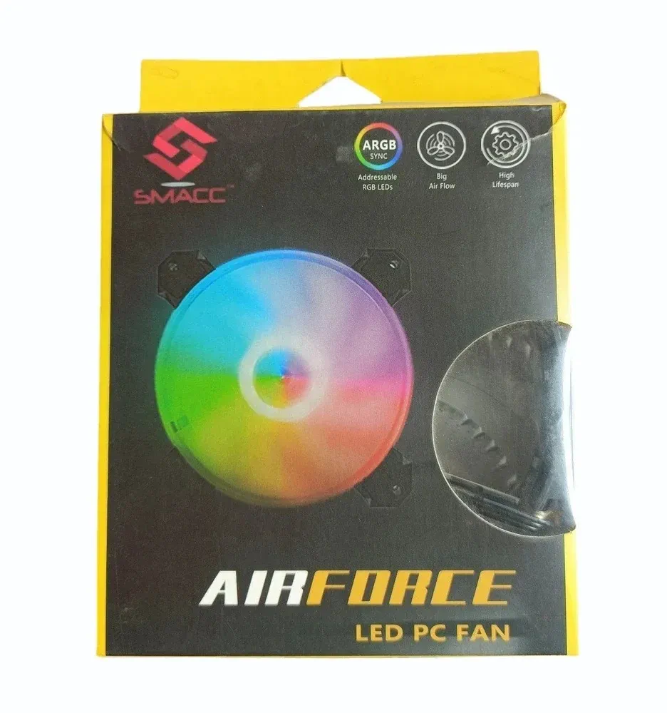 CPU Cooling Fan Smacc Airforce RGB LED PC Fan | 120mm, 12 V, Addressable RGB LEDs, Big Airflow, High Lifespan, Black