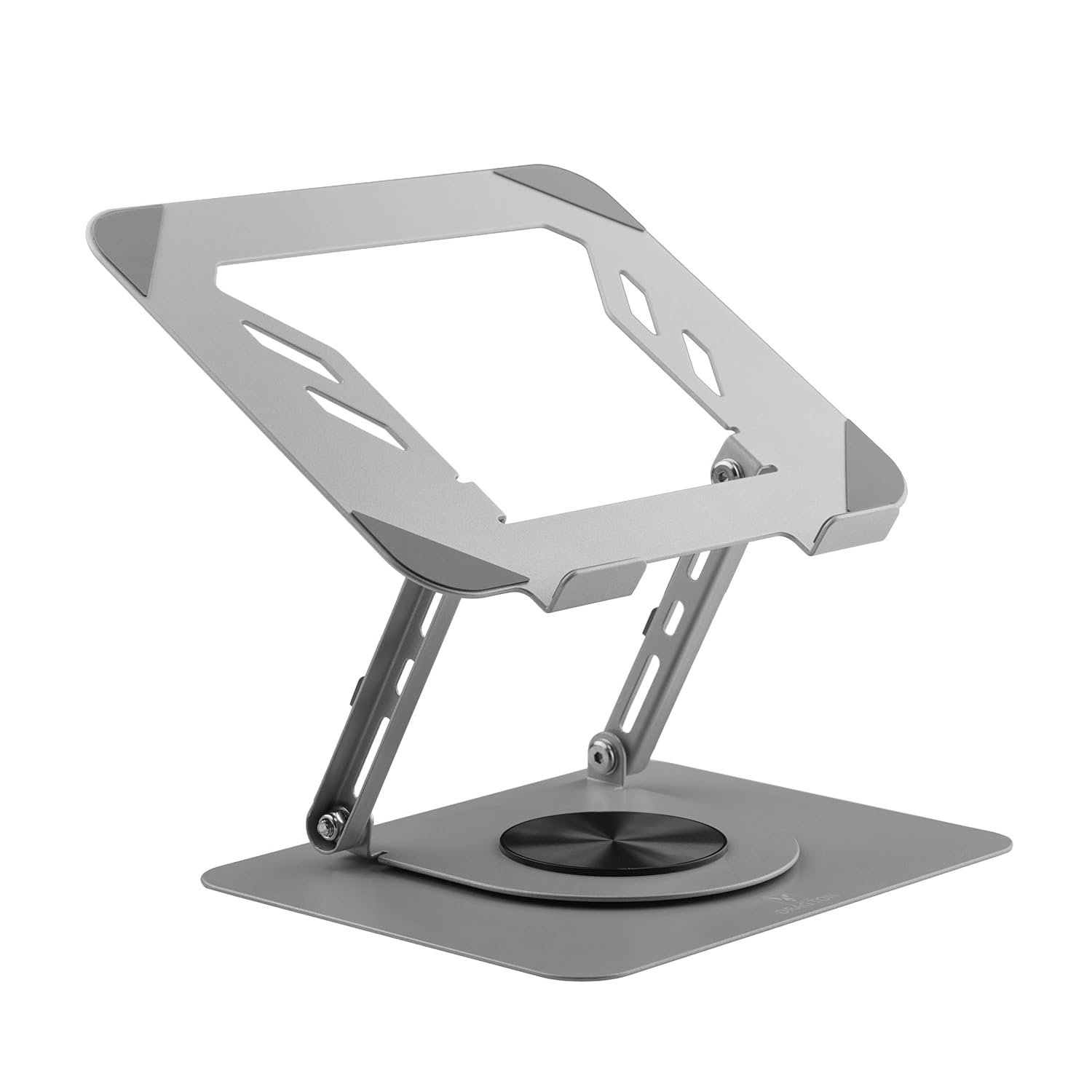 Laptop Stand Metal 25 x 21.5cm P70 360° Rotating, Ergonomic, Height & Angle Adjustmentable, Foldable Laptop Holder with Heat Vents & Anti-Slip Silicone Pads, Compatible To Macbook, HP, Lenovo Laptops, Silver