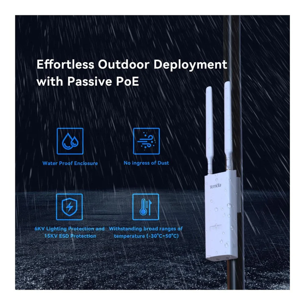 Tenda TEI-OAP1200 AC1200 Dual Band Gigabit Indoor/Outdoor Wi-Fi Access Point | 1167Mbps | MU-MIMO | IP65 | PoE | 2×5dBi Antennas