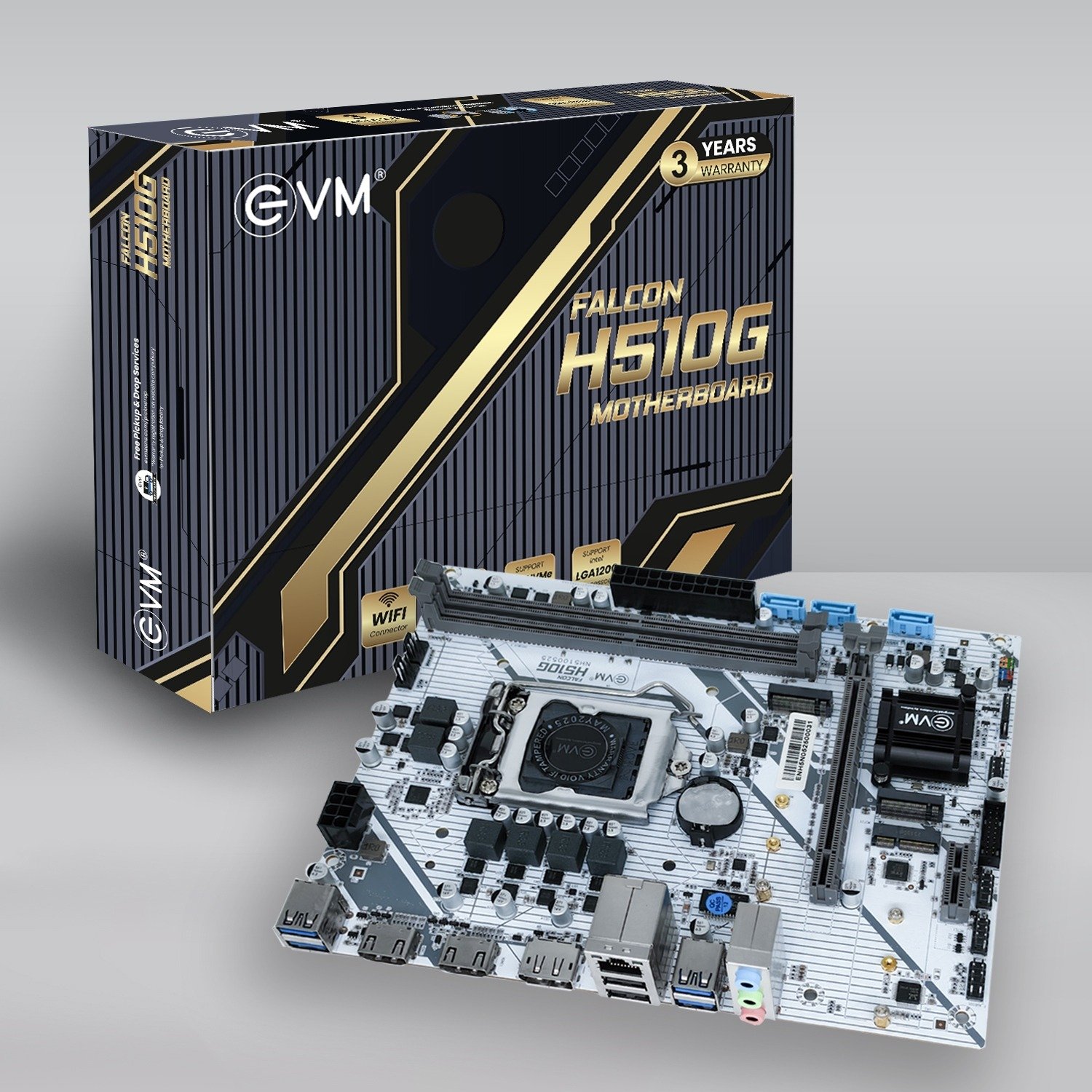 Motherboard EVM Falcon EVMH510G DDR4 With NVME Slot | Wifi, Support Intel 10/11th Gen CPU, Support DDR4 2400/2666/3200MHz, Support M.2 NVMe & M.2 NGFF, Intel® H510 Chipset (LGA1200)