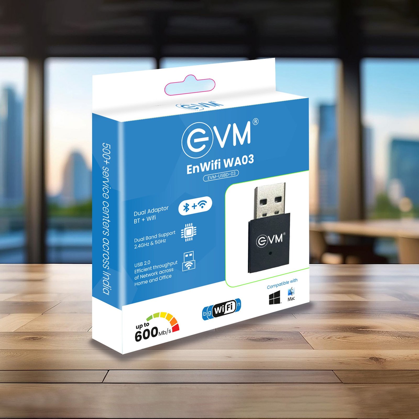 Adaptor USB Wifi Dongle EVM ENWIFI WA03 EVM-USBD-03 | Dual Bluetooth + WIFI Adaptor, Up to 600Mbps, Dual Band Support 2.4GHz & 5GHz, USB 2.0 Efficient Throughout of Network Across Home & Office, Compatible With Windows & Mac