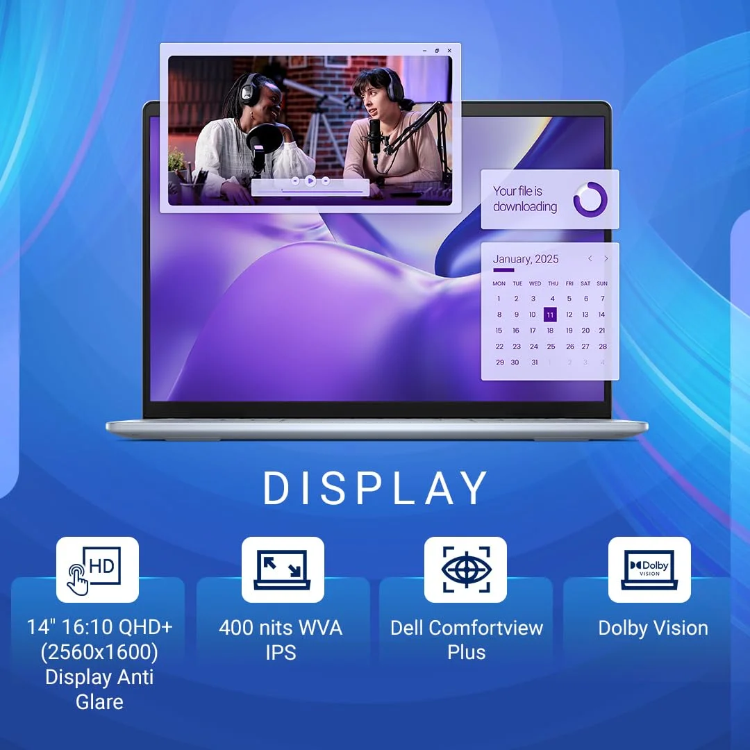 Laptop Dell Inspiron 14 Plus 7441 AI Laptop | Snapdragon X Plus X1P-64-100 | 16GB LPDDR5X | 512GB NVMe SSD | 14" QHD+ Touch Display | Windows 11 | Microsoft Office | Ice Blue