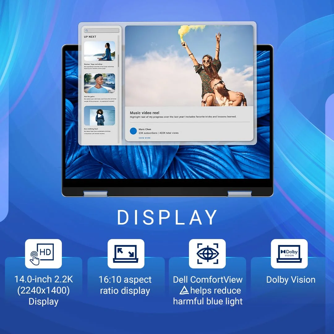 Dell Inspiron 14 7440 2-in-1 OIC7440152601RINU1 Laptop | Intel Core 5 120U, 16GB DDR5 RAM, 512GB NVMe SSD, 14" FHD+ Touch, Windows 11 Home+MS Office 2021, Intel Graphics, Active Pen, With Bag, Ice Blue