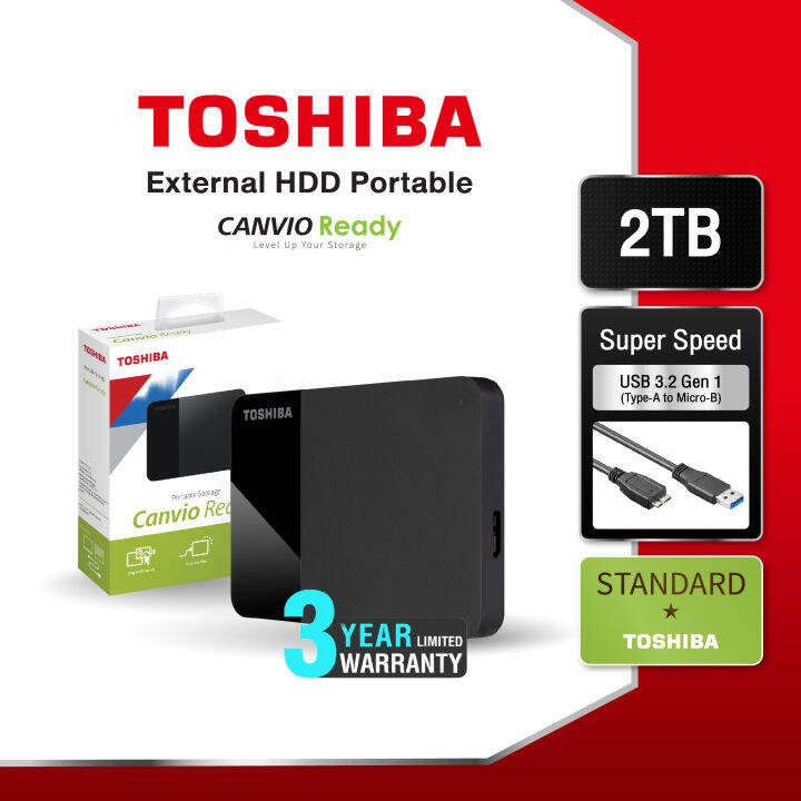 Toshiba Canvio Ready 2TB Portable External Hard Drive | USB 3.2 Gen 1 / USB 3.0 | Plug & Play | Black | HDTP320AK3AA