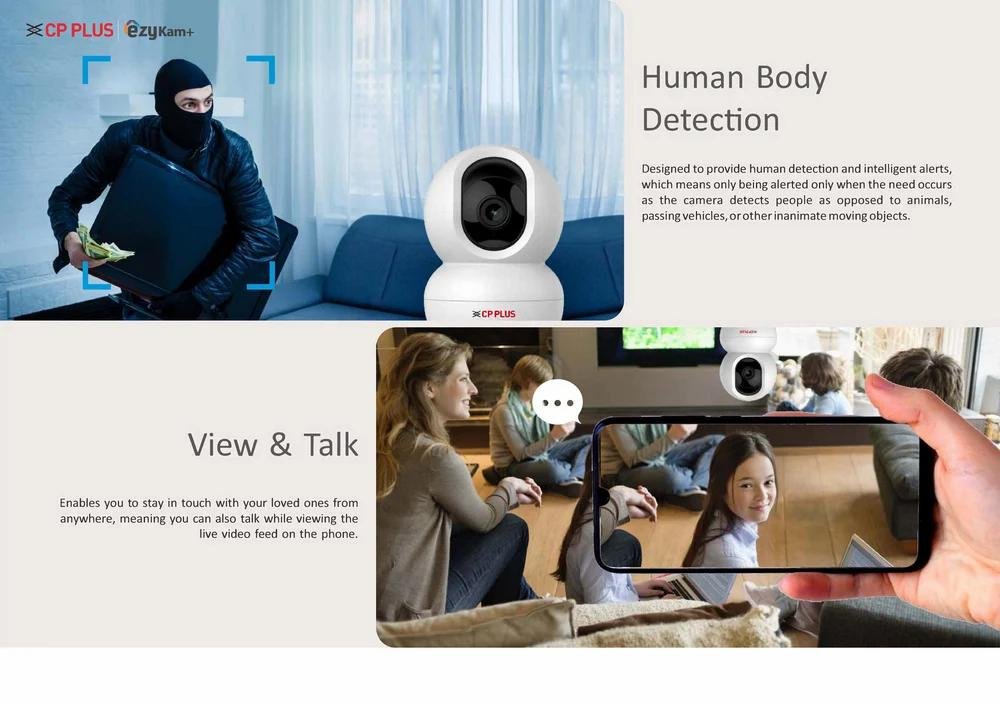 Security Camera CP Plus EzyKam CP-E28Q | 2MP Wi-Fi PT Camera, 15M IR Night Vision, 4mm Lens, Motion & Human Detection, Built-in Mic & Speaker, Two-Way Talk, Alexa & Google Home Support, Micro SD Card Up to 256GB, White