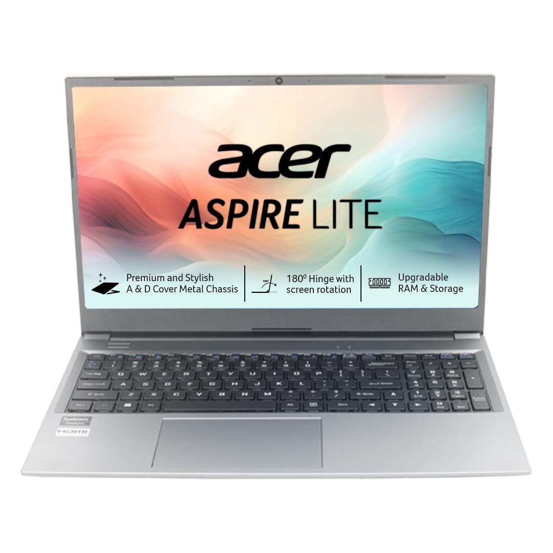 Acer Aspire Lite AL15-41 (UN.31ZSI.072) Laptop | AMD Ryzen 3 7330U Processor, 8GB DDR4 RAM, 500GB NVMe SSD, Windows 11 + Microsoft Office, AMD Radeon Graphics, 15.6" Full HD IPS Display, Wi-Fi 6, HD Webcam, With Bag, Steel Gray