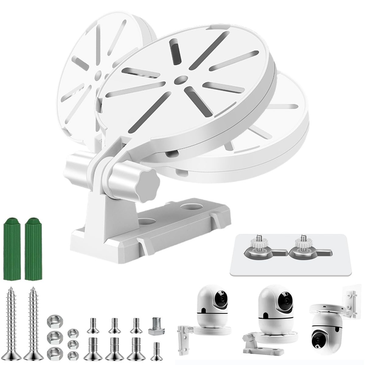 CCTV Camera Stand Wall Mount Adjustable Bracket | No-Drill Design, Stable Angle Control with Hidden Cable Storage, Quick Indoor Setup, Durable Build, White