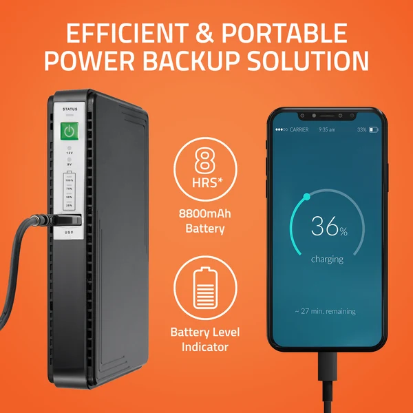 Artis AR-MINIDC-3 Mini DC UPS for Wi-Fi Router, Modem & CCTV Camera | 8800mAh Battery | 9V/12V DC, 15V/24V PoE & USB Output