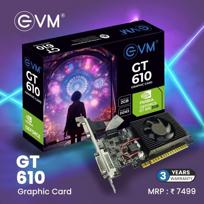 EVM NVIDIA GeForce GT 610 2GB DDR3 Graphics Card | Dedicated Graphics Card for Desktop PC, VGA, DVI & HDMI Support