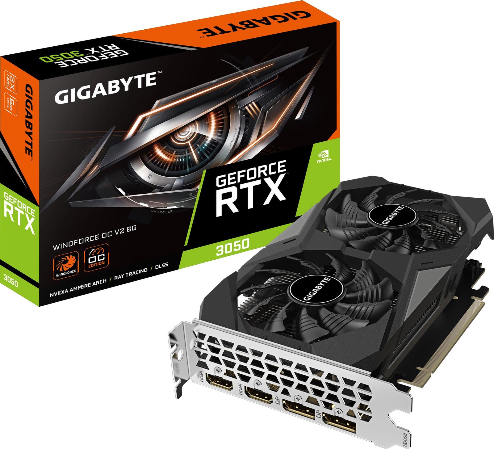 GIGABYTE GeForce RTX 3050 WINDFORCE OC V2 6GB GDDR6 Graphics Card | 96-Bit Memory | PCIe 4.0 | Dual Fan Cooling | HDMI 2.1 | DisplayPort 1.4a | GV-N3050WF2OCV2-6GD