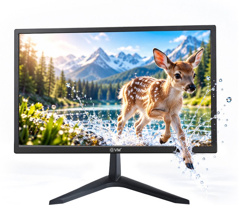 EVM 155 Grand SQ LED 21.5 Inch Full HD LED Monitor with Built-in Speakers | 1920 x 1080 Resolution, True Pixel, Slim Design, HDMI & VGA Port, Energy Efficient & Wall Mount Support, Black