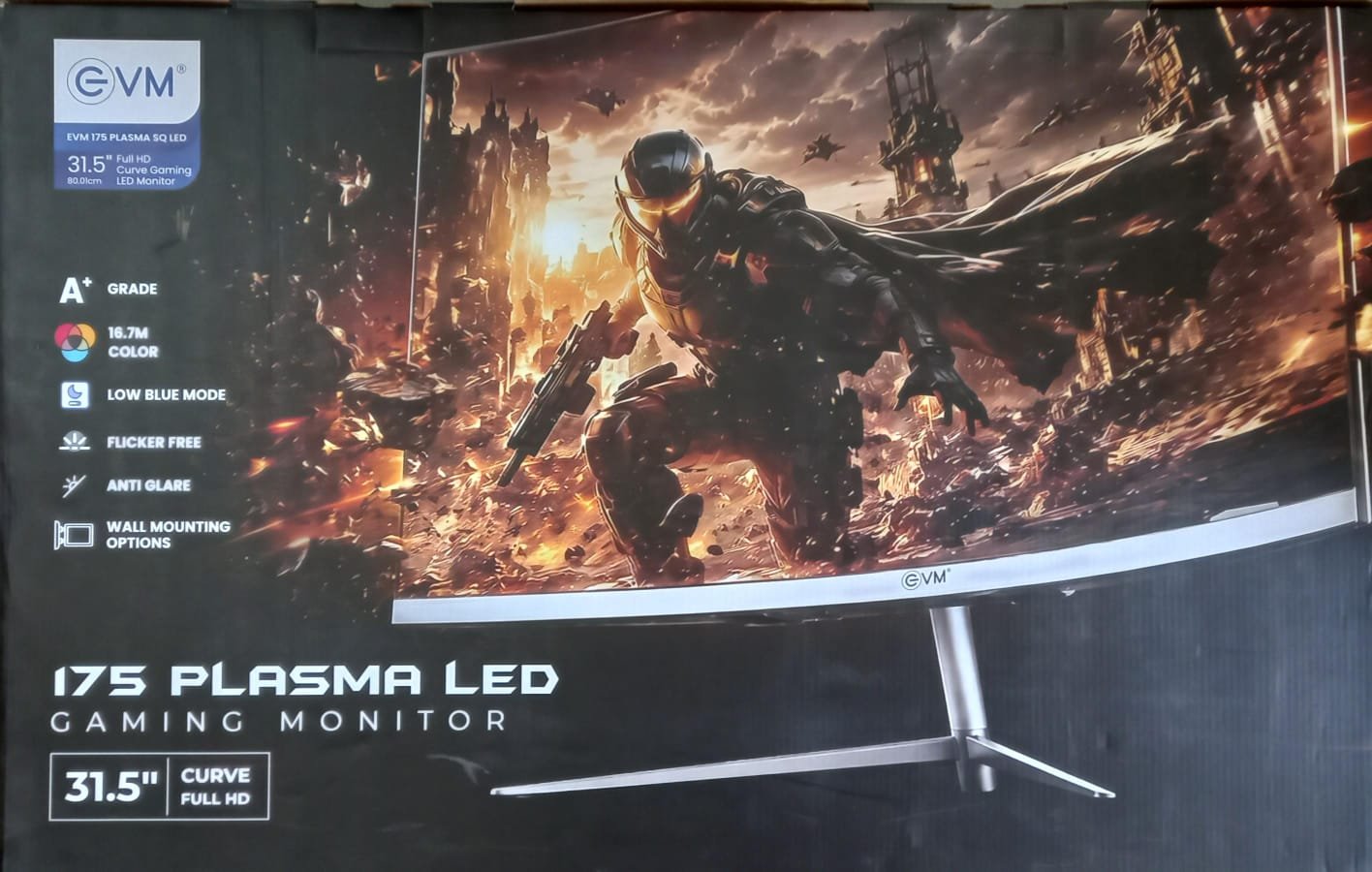 EVM 175 Plasma SQ LED 31.5" Curved Frameless Gaming Monitor | 165Hz Refresh Rate, Built-in Speakers, 16.7M Color, HDMI & DisplayPort, Anti-Glare Screen, Wall Mount Support, Flicker Free, White